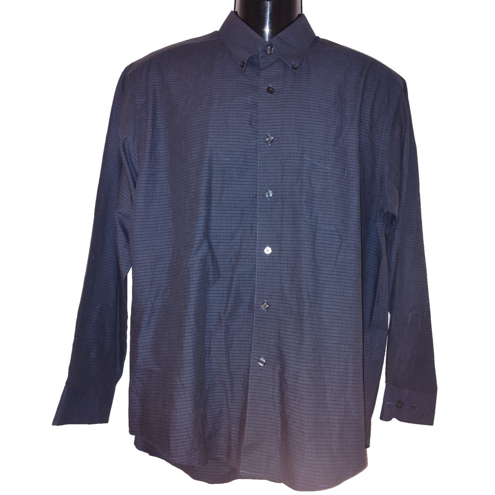 Van Heusen Studio Men’s Blue Button Down Pinstripe Cotton Shirt Size M BG15